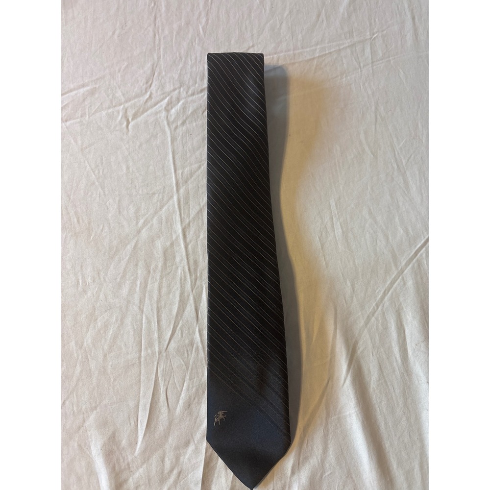Bronzini Necktie Mens OS Dark Grey‎ Striped Excellent Embroidered Horse Logo